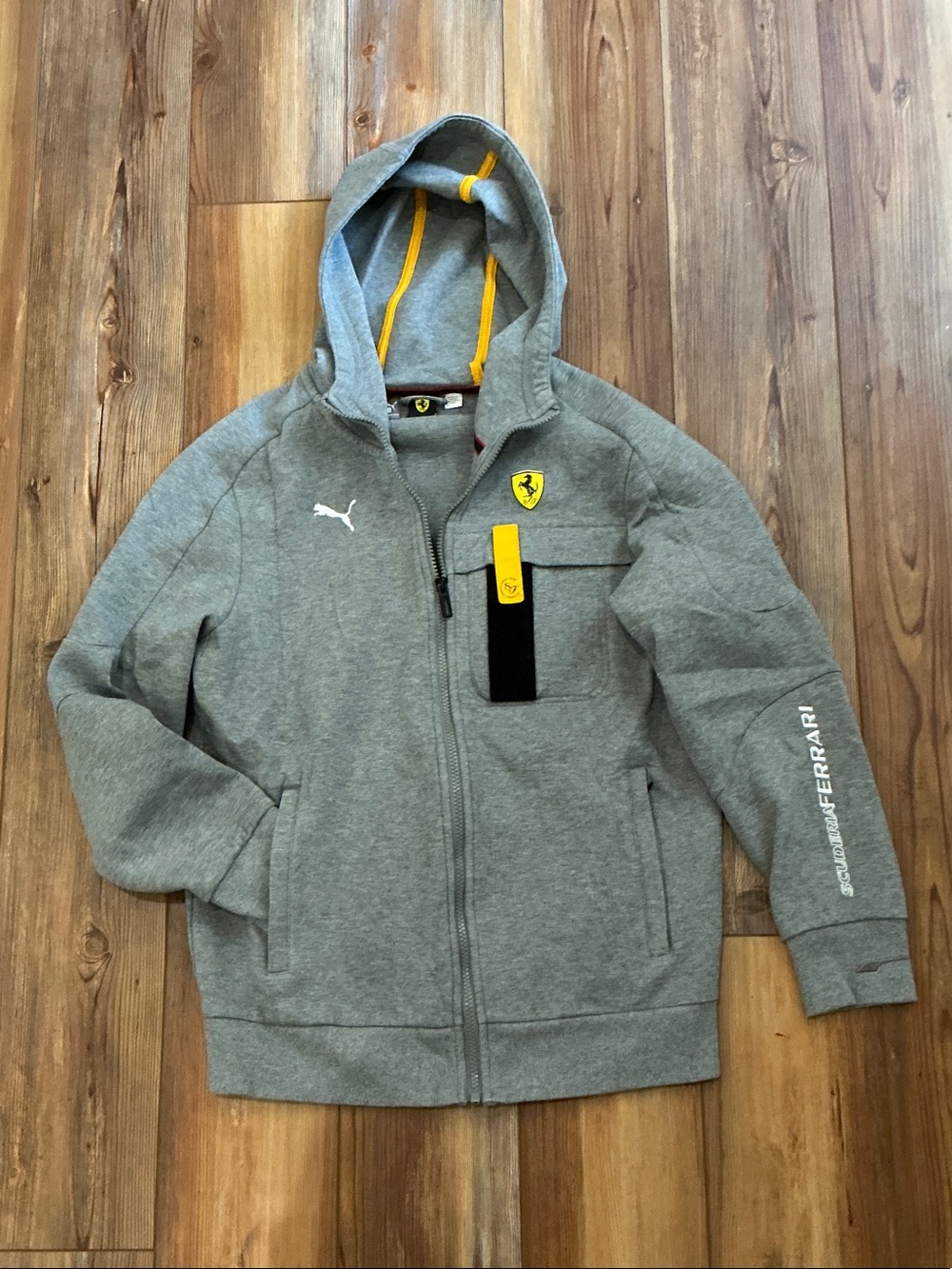 Ferrari Gray Hooded Zip Jacket with Yellow Accents